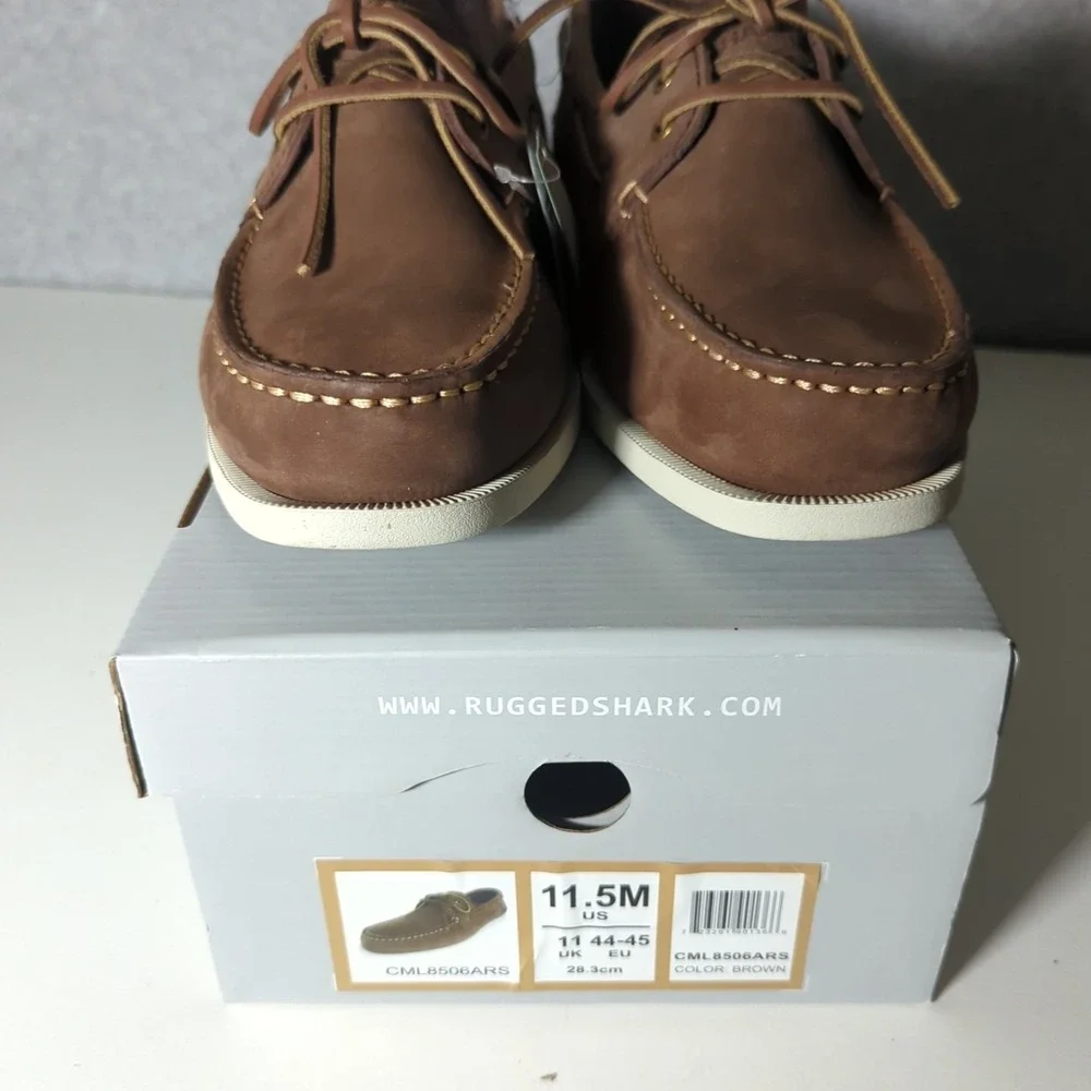 New Rugged Shark Brown‎ Leather Boat Shoes Men 11.5M Classic Odor Control